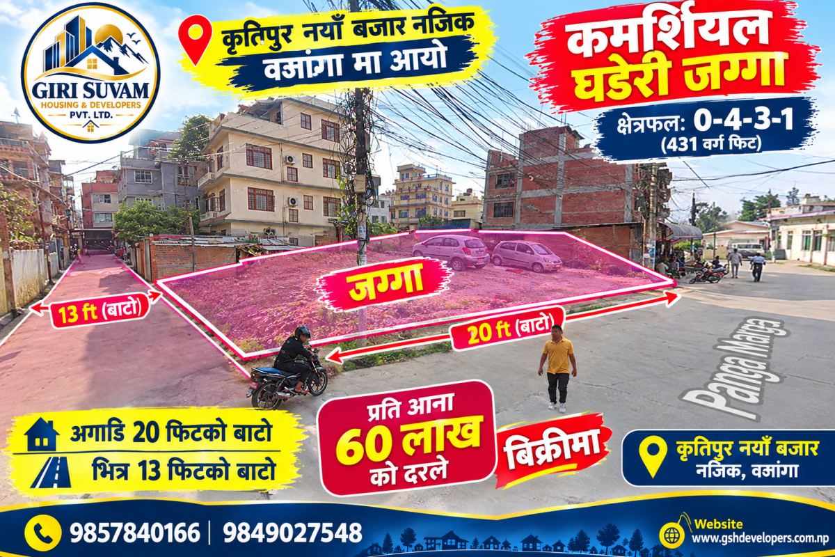 Commercial Land for Sale at Bhajangal kirtipur – 20 ft & 13 ft Road Access