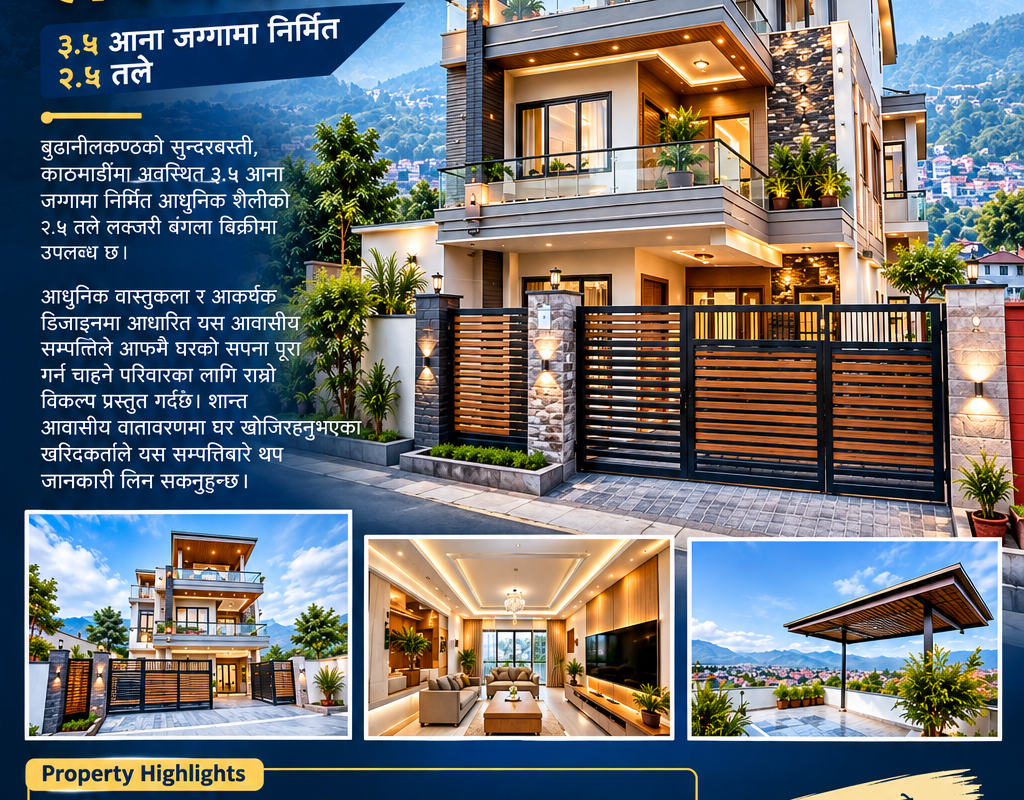 Modern Luxury Bungalow for Sale at Sundarbasti, Budhanilkantha
